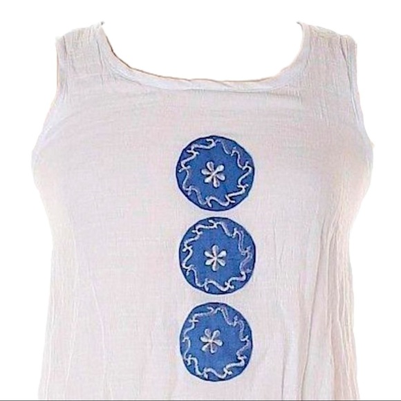 Boho White Sleeveless Blouse S Silk Cotton Embroidered Floral Circles Layered - Picture 4 of 8